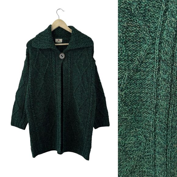 Carraig Donn Medium Sweater Cardigan Ireland Wool Green Open Front Womens
